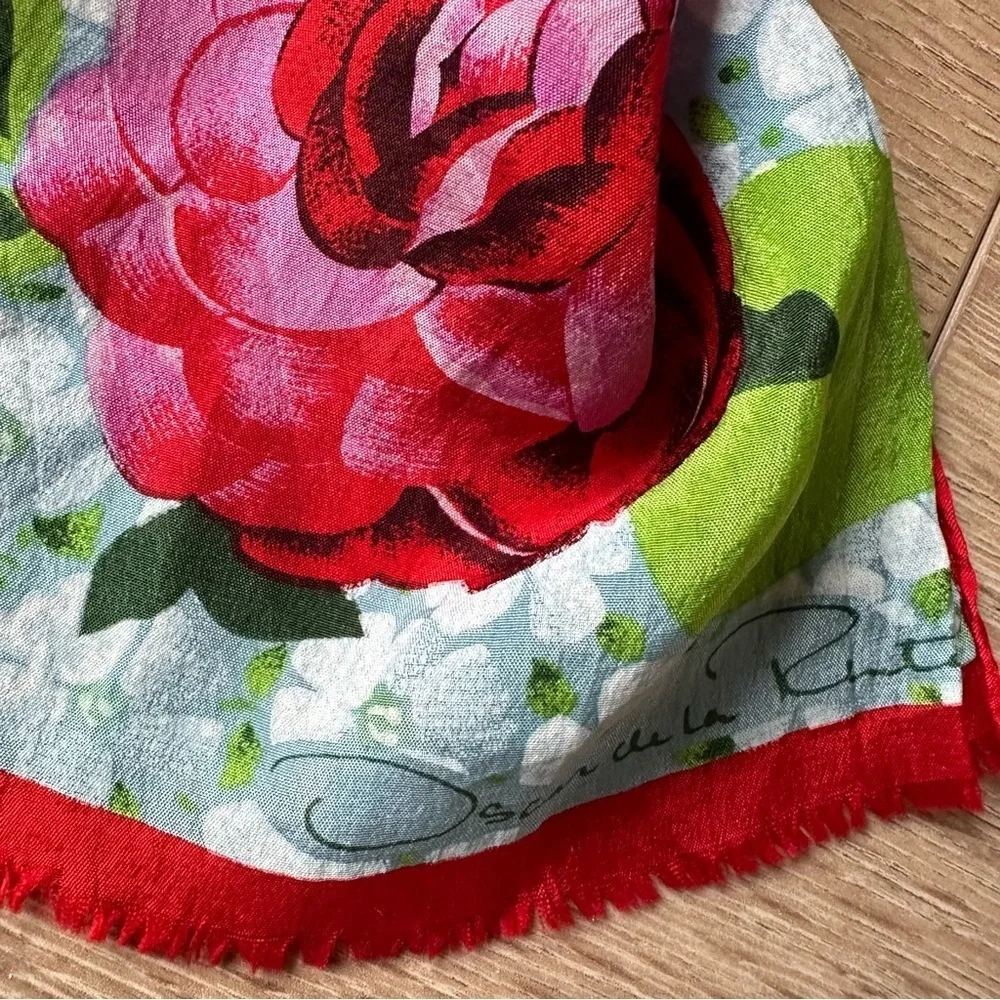 Rare Vintage Silk Floral Oscar de la Renta Scarf